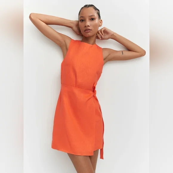 knee length dresses for ladies WHITE LINEN SQUARE-NECK FIT & FLARE DRESS